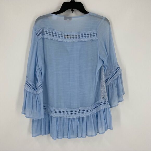 @Zucar Women’s V Neck Blue Button Front Boho Blouse size M - Picture 5 of 5